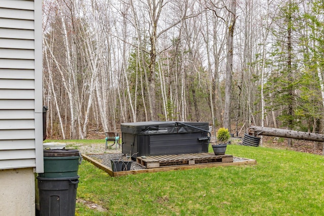 view of yard featuring a hot tub