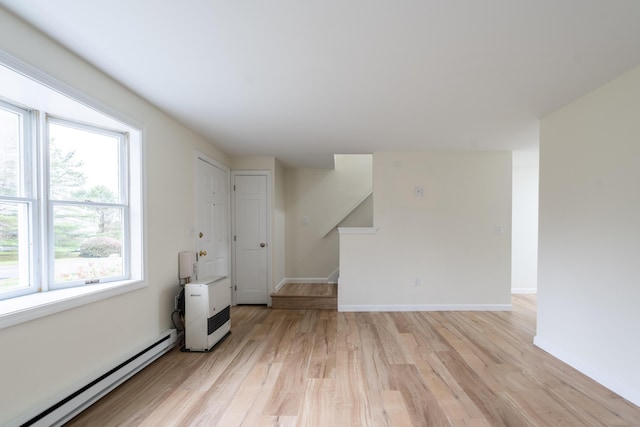 3 Great Pond Ter Unit 3, Cape Elizabeth, ME 04107 - empty room with baseboards, stairway, baseboard heating, and light wood-style flooring