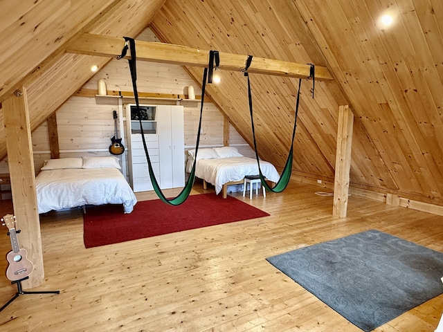 26 Hamilton Dr, Vinalhaven, ME 04863 - unfurnished bedroom with wooden walls, hardwood / wood-style floors, and wood ceiling