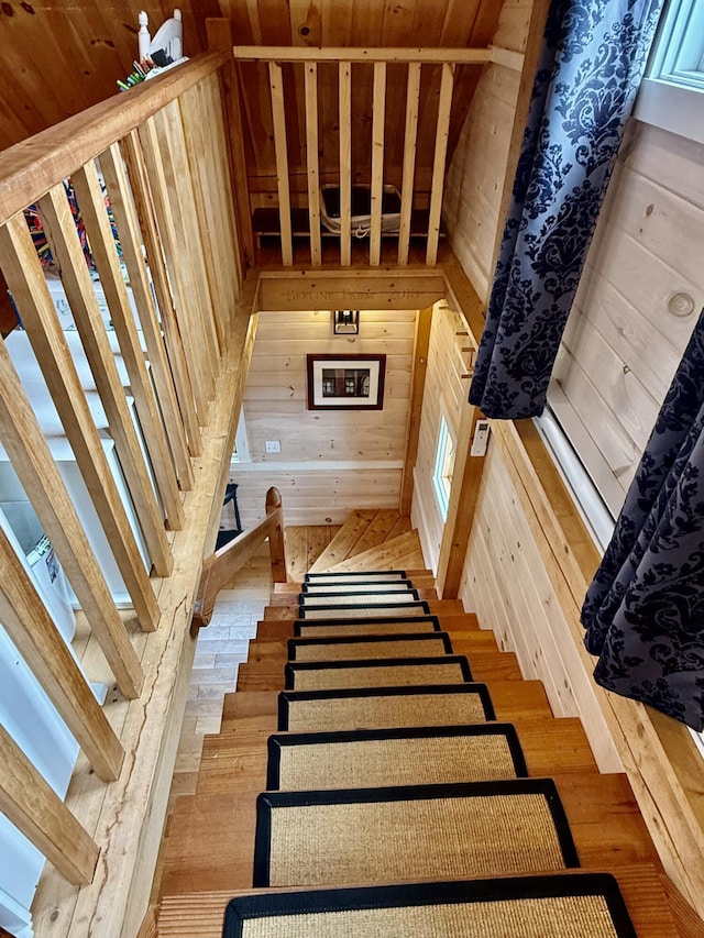 26 Hamilton Dr, Vinalhaven, ME 04863 - stairway featuring wooden walls and wood finished floors