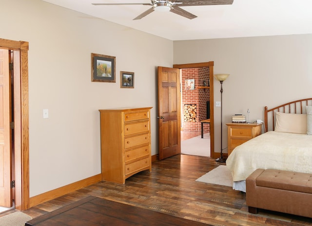 63 Fletcher St, Kennebunk, ME 04043 - bedroom with dark wood-style floors, baseboards, lofted ceiling, and a ceiling fan