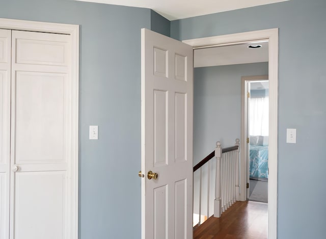 63 Fletcher St, Kennebunk, ME 04043 - hallway featuring an upstairs landing and dark wood-type flooring