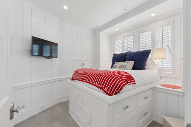 1 Harris Ln, Kennebunk, ME 04043 - bedroom featuring multiple windows, ornamental molding, a decorative wall, and recessed lighting