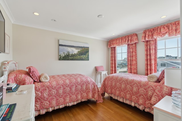 1 Harris Ln, Kennebunk, ME 04043 - bedroom with multiple windows, ornamental molding, recessed lighting, and wood finished floors