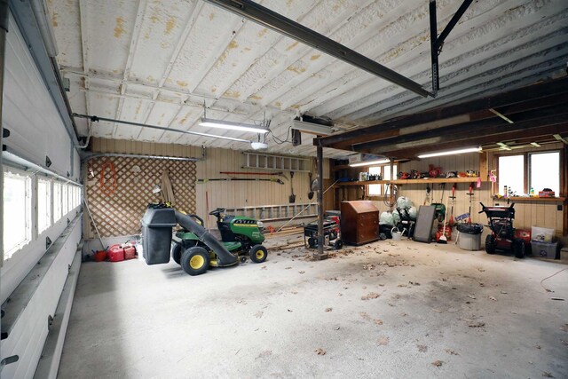 garage featuring a workshop area