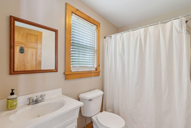 114 Birchmere Ln, Harpswell, ME 04079 - full bathroom featuring toilet, vanity, and curtained shower