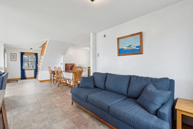 114 Birchmere Ln, Harpswell, ME 04079 - living room with stairs