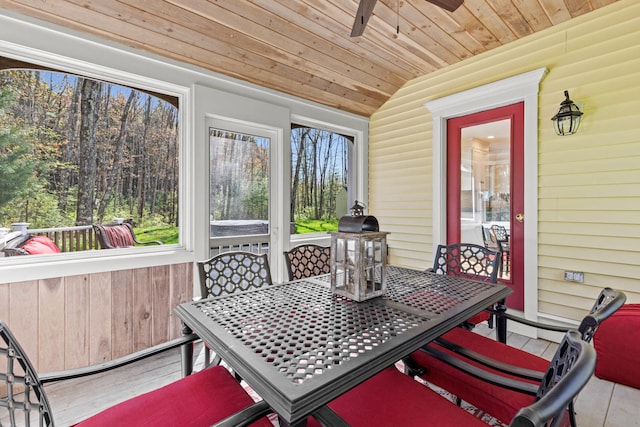 4 Geary Way, Falmouth, ME 04105 - sunroom / solarium featuring outdoor dining area, a ceiling fan, and vaulted ceiling