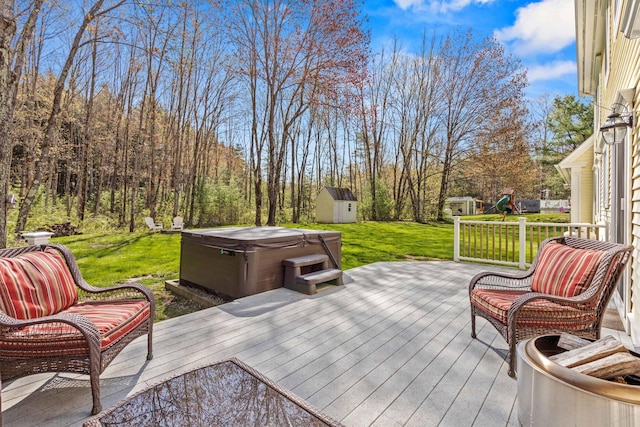 4 Geary Way, Falmouth, ME 04105 - deck with a hot tub and a yard