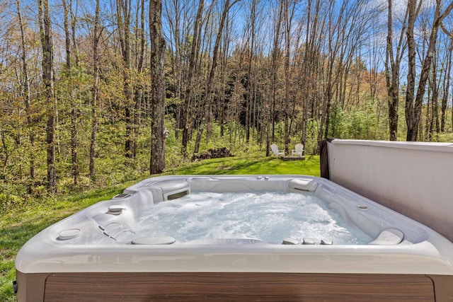 4 Geary Way, Falmouth, ME 04105 - view of patio / terrace featuring a hot tub and a view of trees