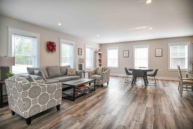 10 Haleys Ct Unit 22, Wells, ME 04090 - living area featuring wood finished floors, plenty of natural light, recessed lighting, and baseboards