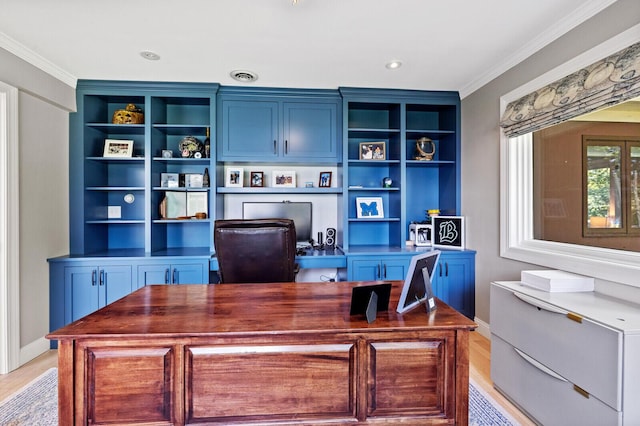 129 Loon Call Dr, Belgrade, ME 04917 - office featuring ornamental molding, light wood-type flooring, and baseboards