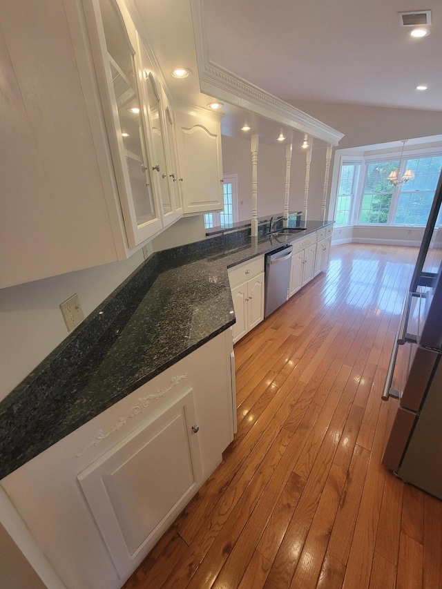 239 Pierce Rd Unit 2B, Brewer, ME 04412 - kitchen featuring dishwasher, light wood-style floors, white cabinets, a sink, and recessed lighting