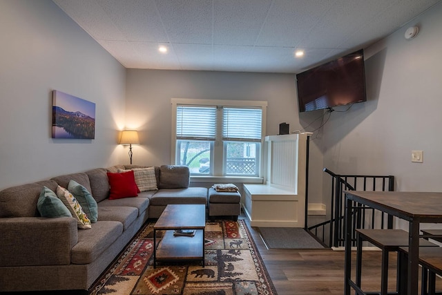living room featuring wood finished floors and recessed lighting