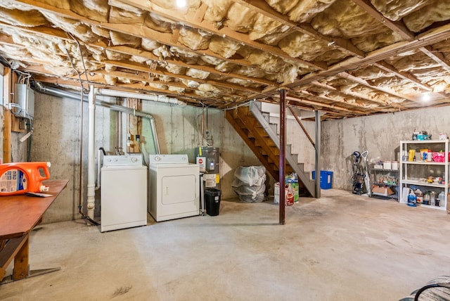 55 Lambert St Unit 4, Portland, ME 04103 - unfinished below grade area featuring washing machine and dryer, stairs, and water heater