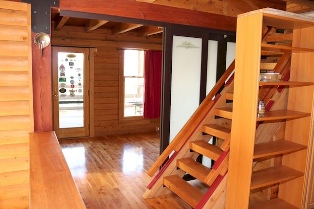 50 Widgeon Rd, Madison, ME 04950 - stairs with wood walls and wood finished floors