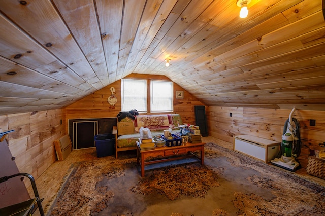 229 Stone Rd, Newfield, ME 04095 - additional living space featuring wood walls, vaulted ceiling, and wood ceiling