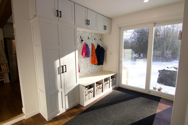 14 Fields Pond Rd, Holden, ME 04429 - mudroom with recessed lighting and dark wood-style floors