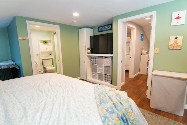 14 Fields Pond Rd, Holden, ME 04429 - bedroom with connected bathroom, recessed lighting, and wood finished floors