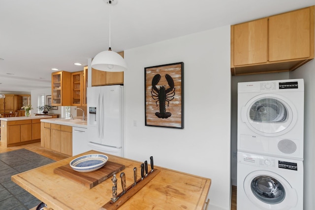 388 High Head Rd, Harpswell, ME 04079 - laundry area featuring stacked washer / dryer and recessed lighting