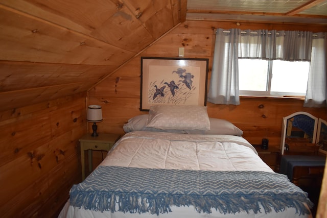 1352 Main Rd, Carroll Plt, ME 04487 - bedroom with wood walls, lofted ceiling, and wood ceiling