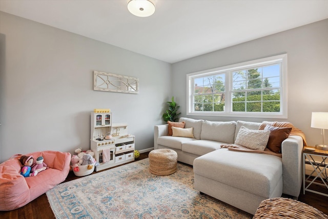 living area featuring wood finished floors and baseboards