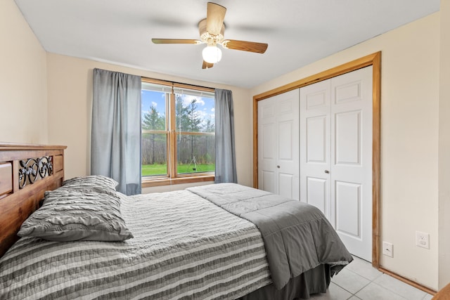 150 Holmes Rd, Scarborough, ME 04074 - bedroom featuring light tile patterned flooring, ceiling fan, and a closet