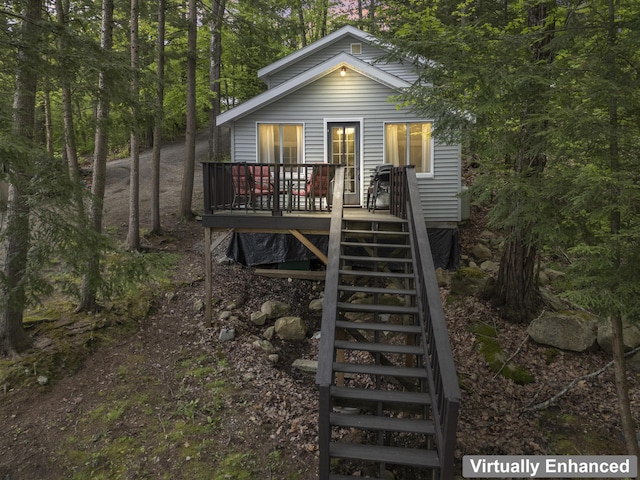 23 E Shore Dr, Greene, ME 04236 - rear view of house with stairs and a wooden deck
