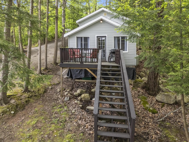 23 E Shore Dr, Greene, ME 04236 - rear view of property with stairs and a deck