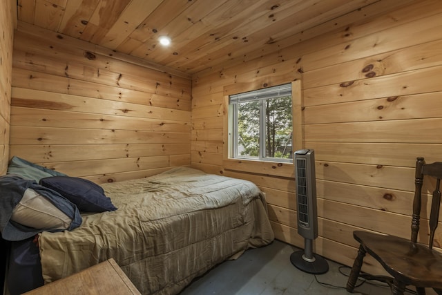 23 E Shore Dr, Greene, ME 04236 - bedroom with wooden ceiling, wooden walls, and recessed lighting