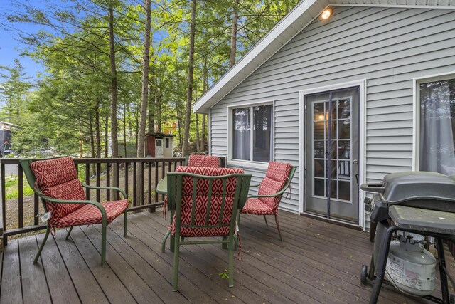 23 E Shore Dr, Greene, ME 04236 - wooden deck with grilling area