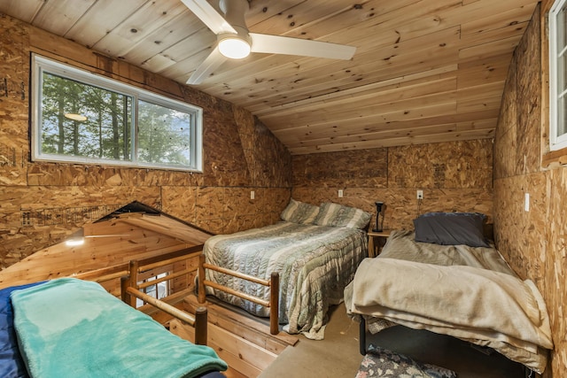 23 E Shore Dr, Greene, ME 04236 - bedroom featuring vaulted ceiling, wood ceiling, and a ceiling fan