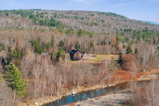 237 River Rd, Avon, ME 04966 - view from above of property with a heavily wooded area and a mountain backdrop