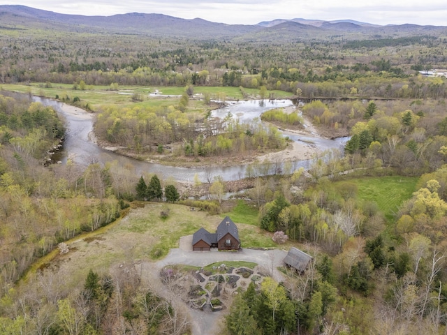 237 River Rd, Avon, ME 04966 - aerial view of property's location featuring a water and mountain view and a heavily wooded area