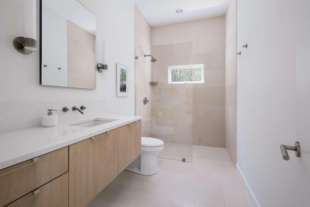 3 Bristol Ln, York, ME 03909 - full bath featuring toilet, walk in shower, vanity, and tile patterned flooring