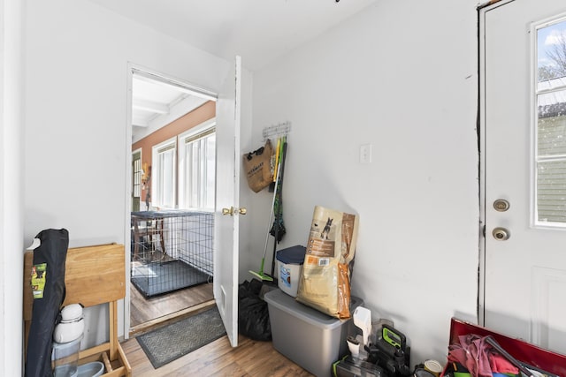 1568 Hill Rd, Canaan, ME 04924 - entryway with wood finished floors and beamed ceiling