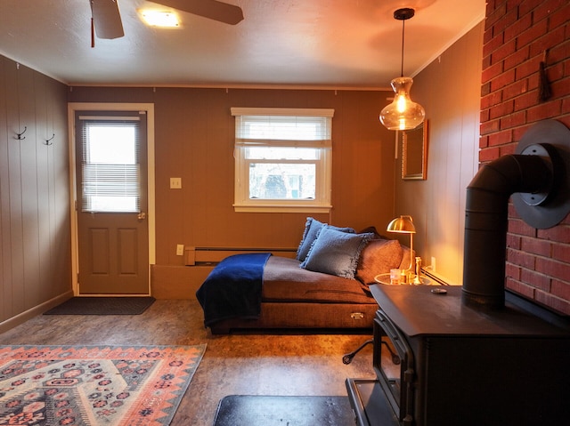11 Moreau Ave, Lewiston, ME 04240 - bedroom featuring multiple windows, baseboard heating, crown molding, and ceiling fan