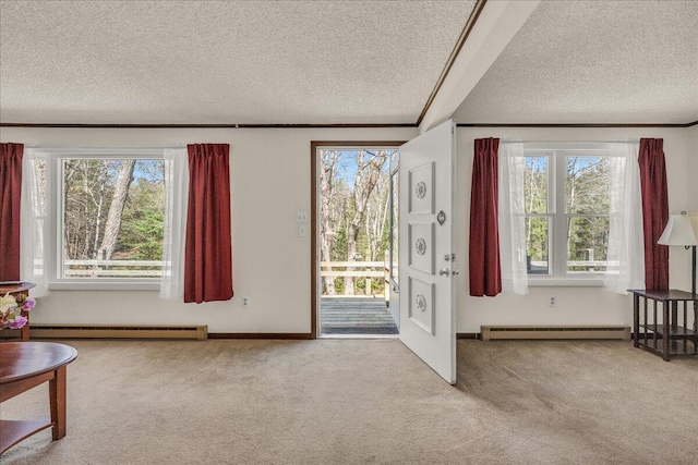 1270 Main St, Mount Desert, ME 04660 - carpeted entryway with a textured ceiling, baseboard heating, and healthy amount of natural light