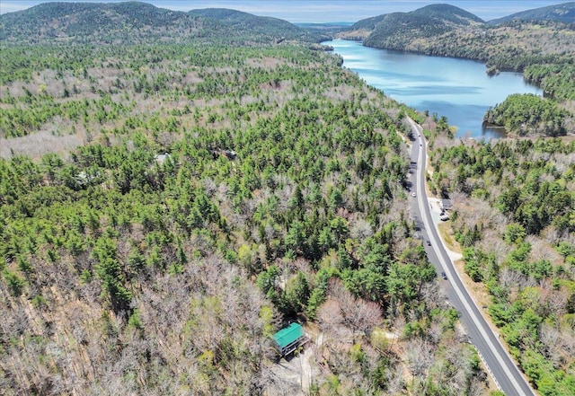 1270 Main St, Mount Desert, ME 04660 - aerial view of property and surrounding area featuring a water and mountain view and a heavily wooded area