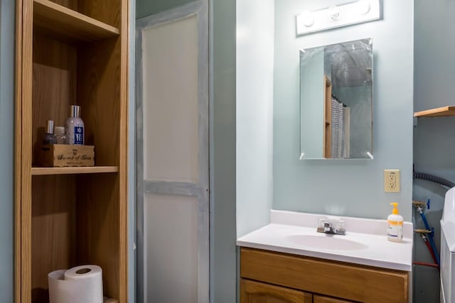 full bathroom with vanity and curtained shower