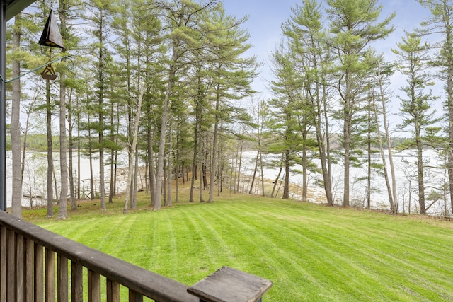 view of yard with a water view