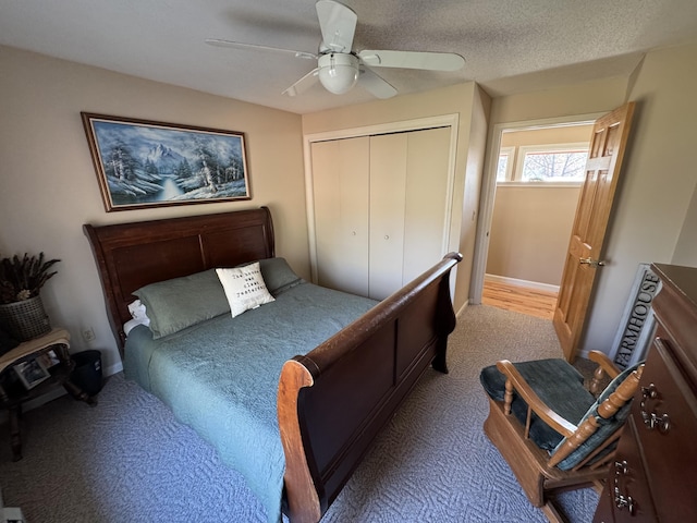 43 Webb River Dr, Dixfield, ME 04224 - bedroom featuring carpet flooring, a closet, a ceiling fan, and baseboards
