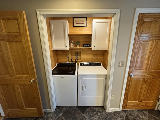 43 Webb River Dr, Dixfield, ME 04224 - clothes washing area featuring cabinet space, washer and clothes dryer, and baseboards