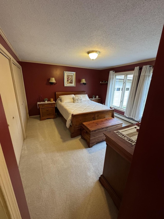 43 Webb River Dr, Dixfield, ME 04224 - bedroom featuring light colored carpet, baseboard heating, and a textured ceiling