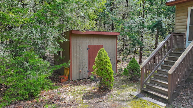 124 Alpine Village Rd, Harrison, ME 04040 - view of shed featuring stairway