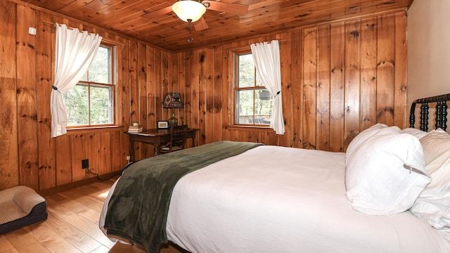 124 Alpine Village Rd, Harrison, ME 04040 - bedroom with light wood finished floors, wood walls, baseboards, and wooden ceiling
