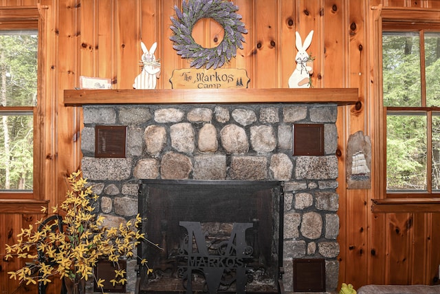 124 Alpine Village Rd, Harrison, ME 04040 - detailed view of a fireplace and wood walls