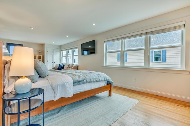 4 Union Ave, Old Orchard Beach, ME 04064 - bedroom featuring baseboards, wood finished floors, and recessed lighting