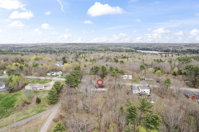 aerial overview of property's location with a heavily wooded area