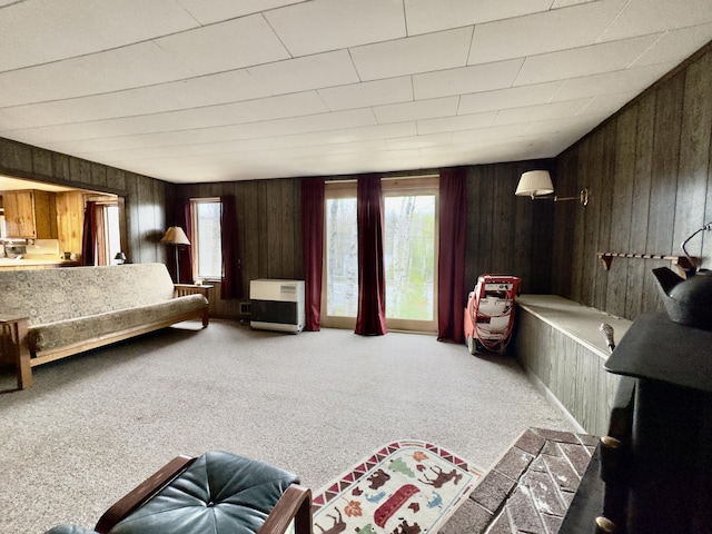 1429 Canada Rd, Moscow, ME 04920 - carpeted bedroom featuring wooden walls and heating unit